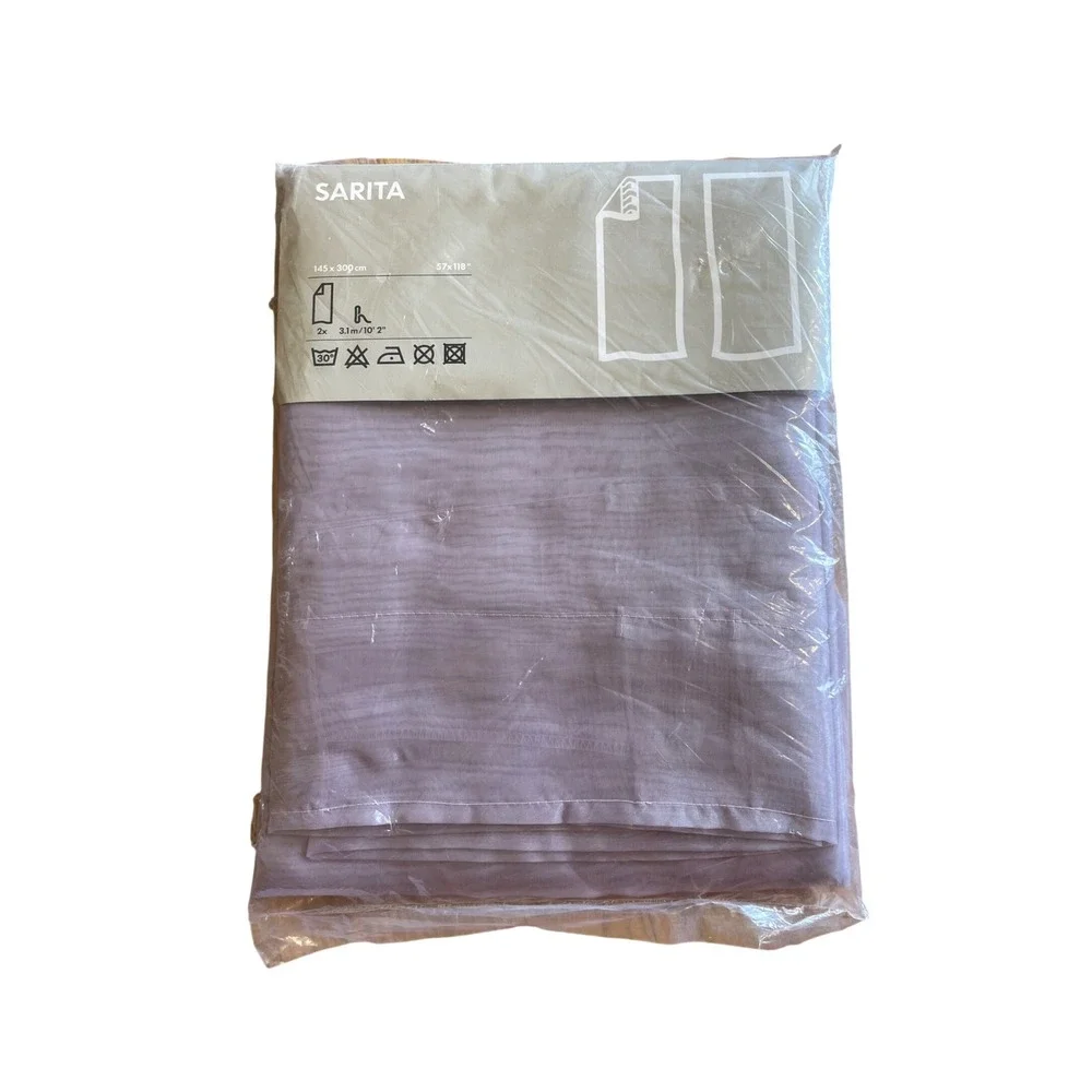 IKEA Sarita Sheer Curtains Pair Purple Lilac 57x118 Rod Pocket 000.706.15 NEW